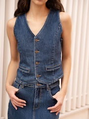 Yumi Blue Denim Stretch Waistcoat - Image 3 of 5