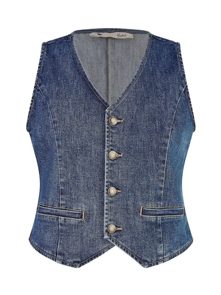 Yumi Blue Denim Stretch Waistcoat - Image 5 of 5