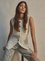 White/Ecru Smart Knitted Button Waistcoat Top - Image 1 of 7