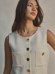 White/Ecru Smart Knitted Button Waistcoat Top - Image 4 of 7