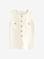 White/Ecru Smart Knitted Button Waistcoat Top - Image 5 of 7