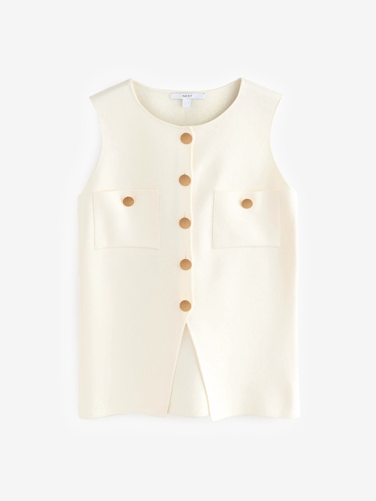 White/Ecru Smart Knitted Button Waistcoat Top - Image 5 of 7