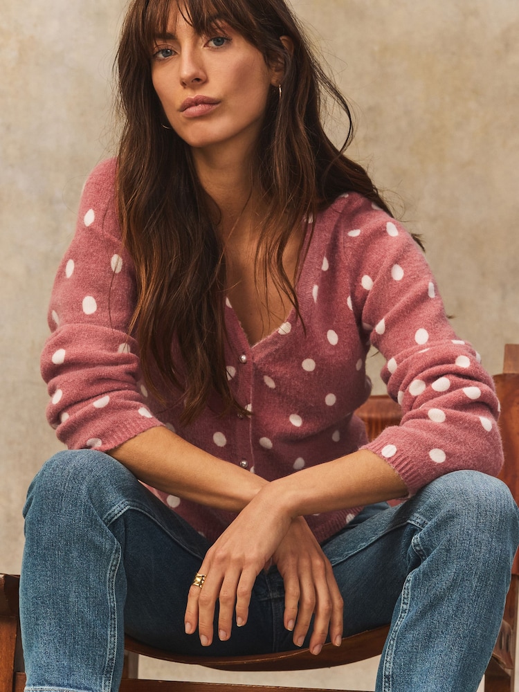Brown Spot Pearl Button Cardigan - Image 4 of 8