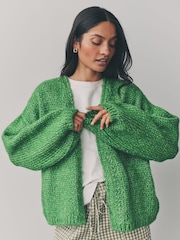 Green Bright Soft Touch Fuzzy Knitted Cardigan - Image 1 of 1