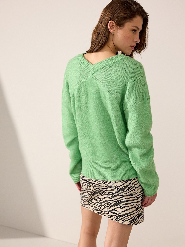 Green Bright Soft Touch Button Up Pocket Knitted Cardigan - Image 2 of 7