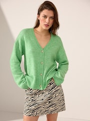 Green Bright Soft Touch Button Up Pocket Knitted Cardigan - Image 3 of 7
