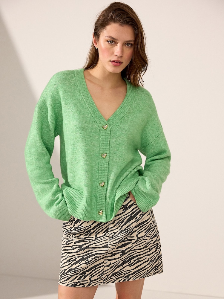 Green Bright Soft Touch Button Up Pocket Knitted Cardigan - Image 3 of 7