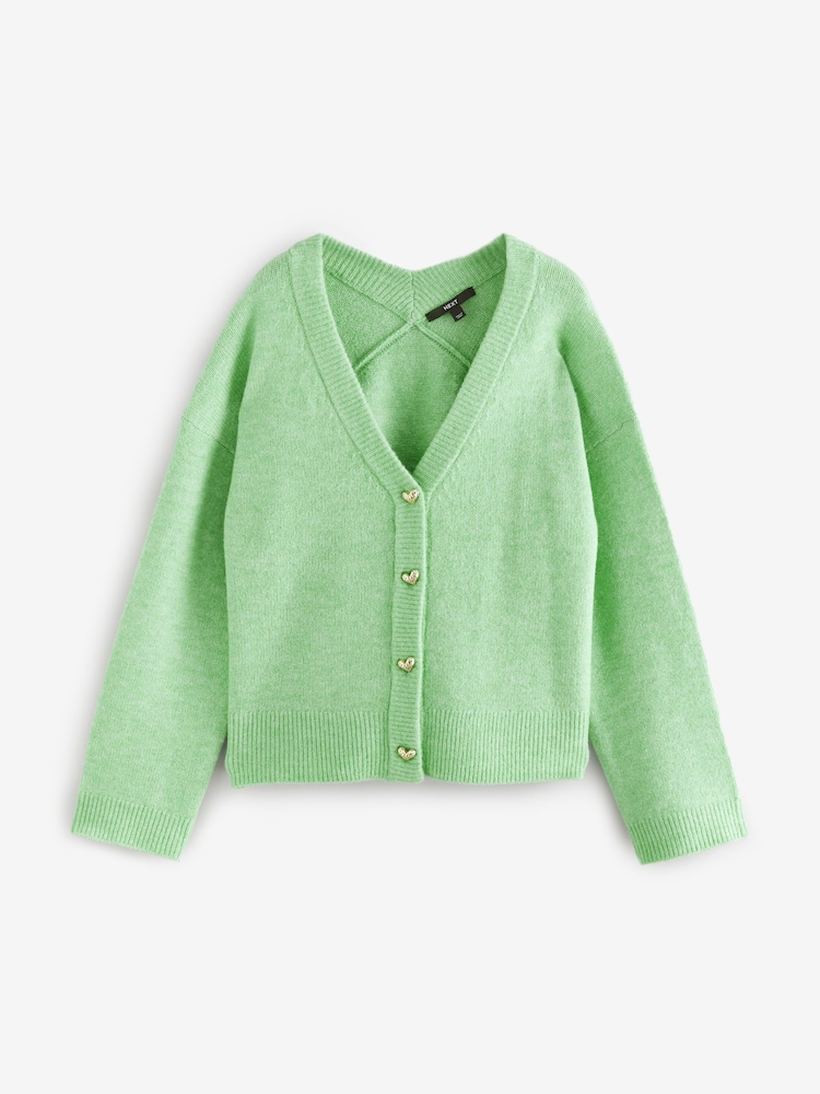 Green Bright Soft Touch Button Up Pocket Knitted Cardigan - Image 5 of 7