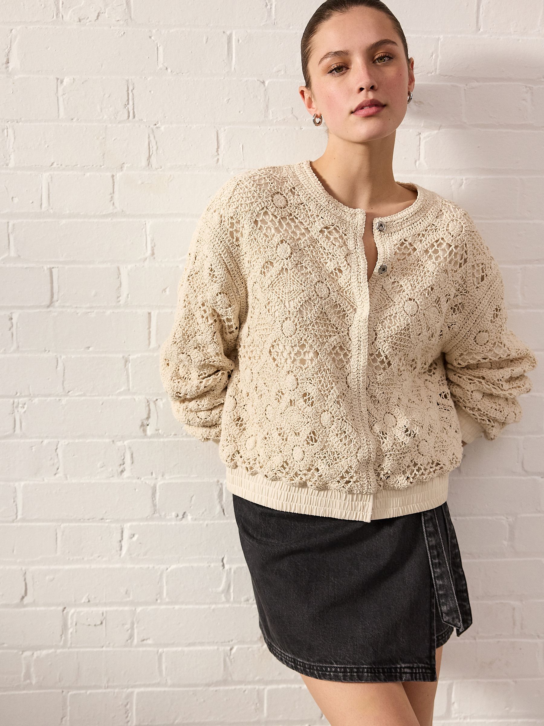 Buy White/Ecru Crochet Bomber Jacket Cardigan from Next USA