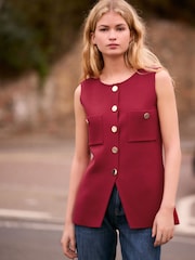 Red Smart Knitted Button Waistcoat Top - Image 1 of 1