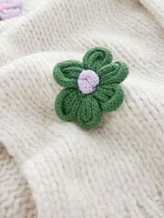 White Ecru Floral Soft Touch Fuzzy Knitted Cardigan - Image 6 of 6