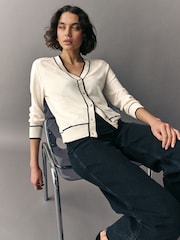 White Ecru Tipped Soft Touch Button Up Knitted Cardigan - Image 1 of 7