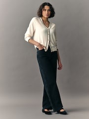 White Ecru Tipped Soft Touch Button Up Knitted Cardigan - Image 3 of 7