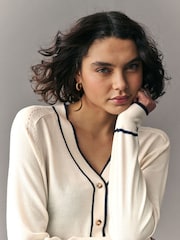 White Ecru Tipped Soft Touch Button Up Knitted Cardigan - Image 4 of 7