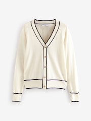 White Ecru Tipped Soft Touch Button Up Knitted Cardigan - Image 5 of 7