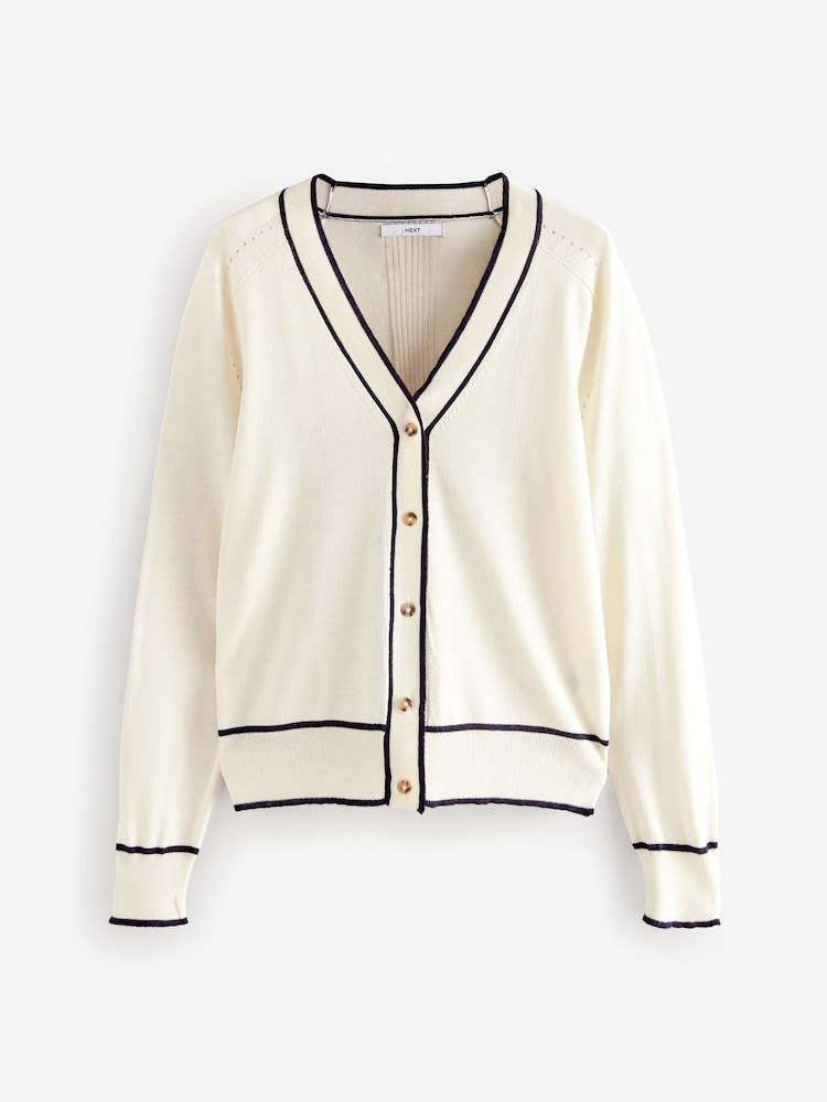 White Ecru Tipped Soft Touch Button Up Knitted Cardigan - Image 5 of 7