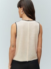 White/Black Floral Embroidered Knitted Vest Waistcoat - Image 3 of 7