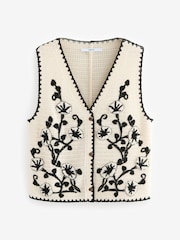 White/Black Floral Embroidered Knitted Vest Waistcoat - Image 5 of 7