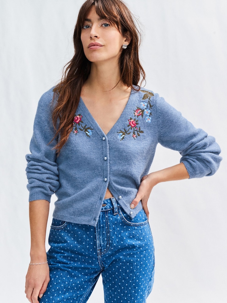 modra Chambray rožast vzorec vezenino - Jopica s perlicami - Slika 2 iz 7 modra Chambray rožast vzorec vezenino - Jopica s perlicami - Slika 2 iz 7