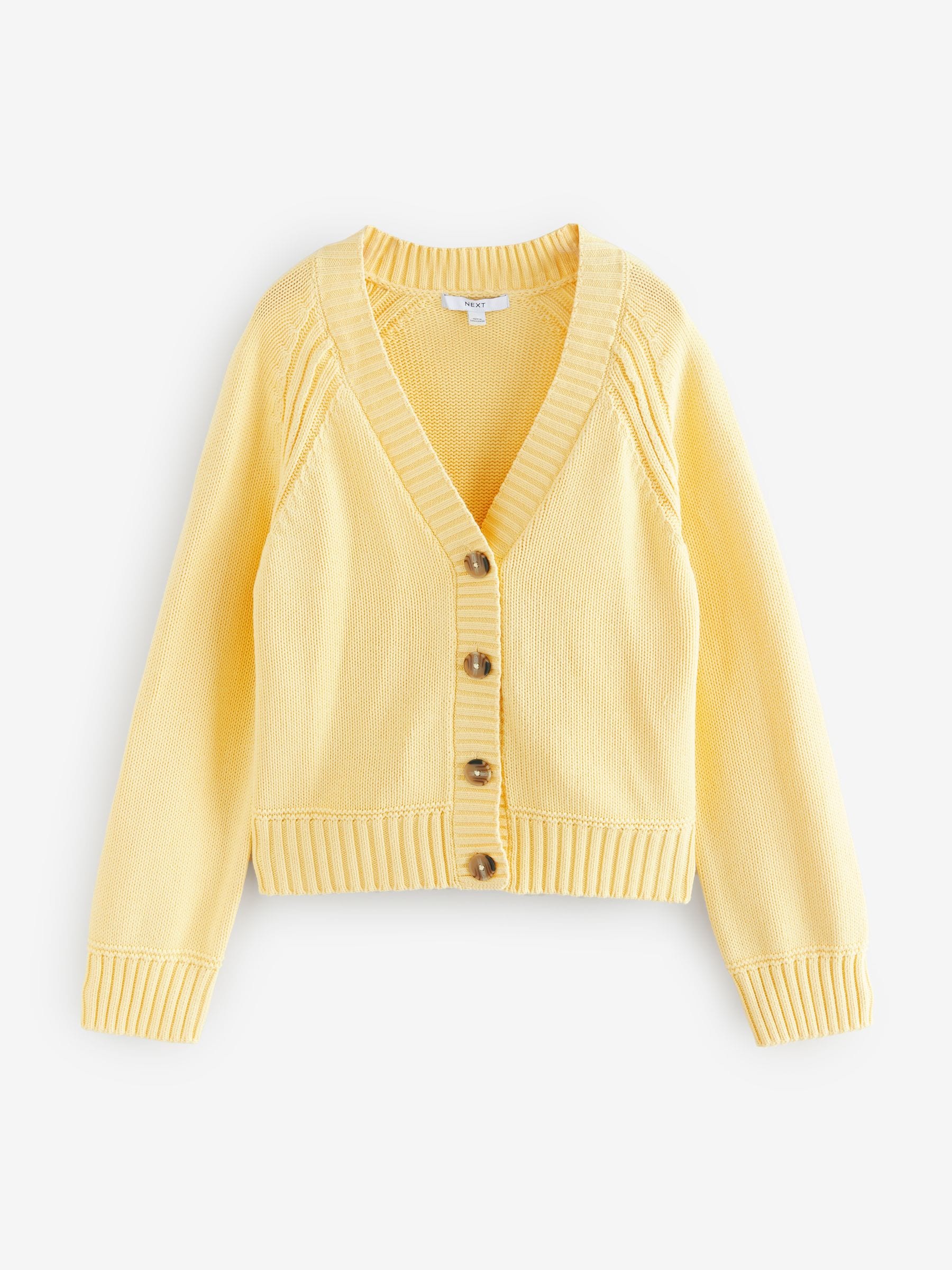 Buy Yellow 100% Cotton V-Neck Long Sleeve Knitted Cardigan