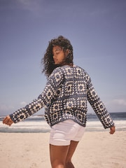 Blue Chambray Crochet Jacket Cardigan - Image 3 of 7