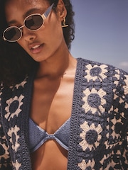 Blue Chambray Crochet Jacket Cardigan - Image 4 of 7