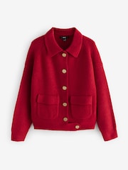 Red Collared Knitted Bomber Jacket - Image 3 of 5