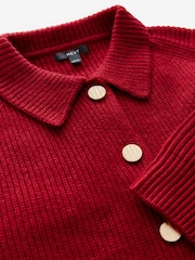 Red Collared Knitted Bomber Jacket - Image 4 of 5