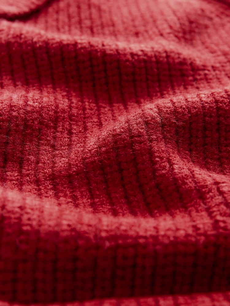 Red Collared Knitted Bomber Jacket - Image 5 of 5