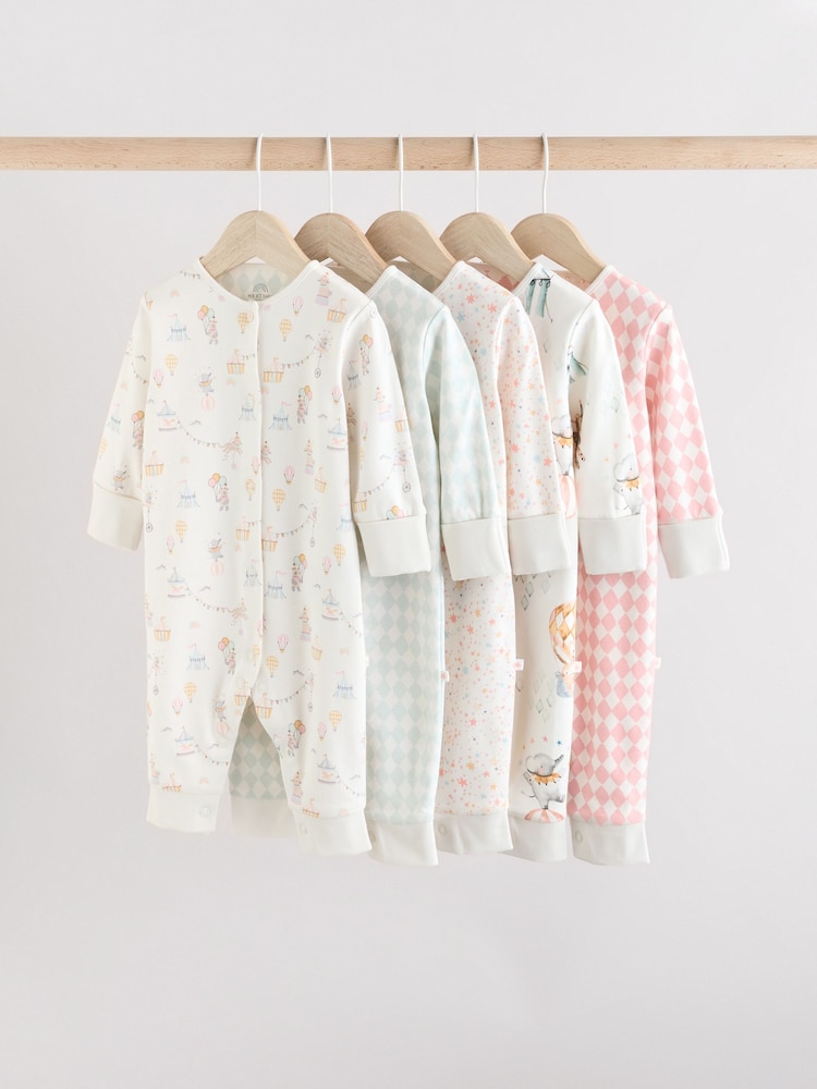 Pink 5 Pack Circus Print Baby Sleepsuit (0mths-3yrs) - Image 1 of 15