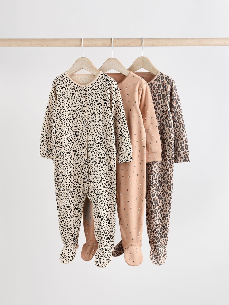Braun - Baby-Schlafanzüge mit Tiermuster aus 100 % Baumwolle im 3er-Pack (0M.–2J.) - Bild 1 von 15