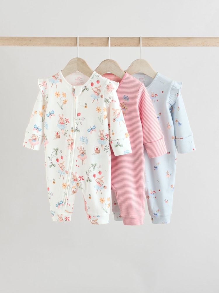 Pink Baby Fairy Bunny 100% Cotton Sleepsuits 3 Pack (0mths-3yrs) - Image 1 of 7
