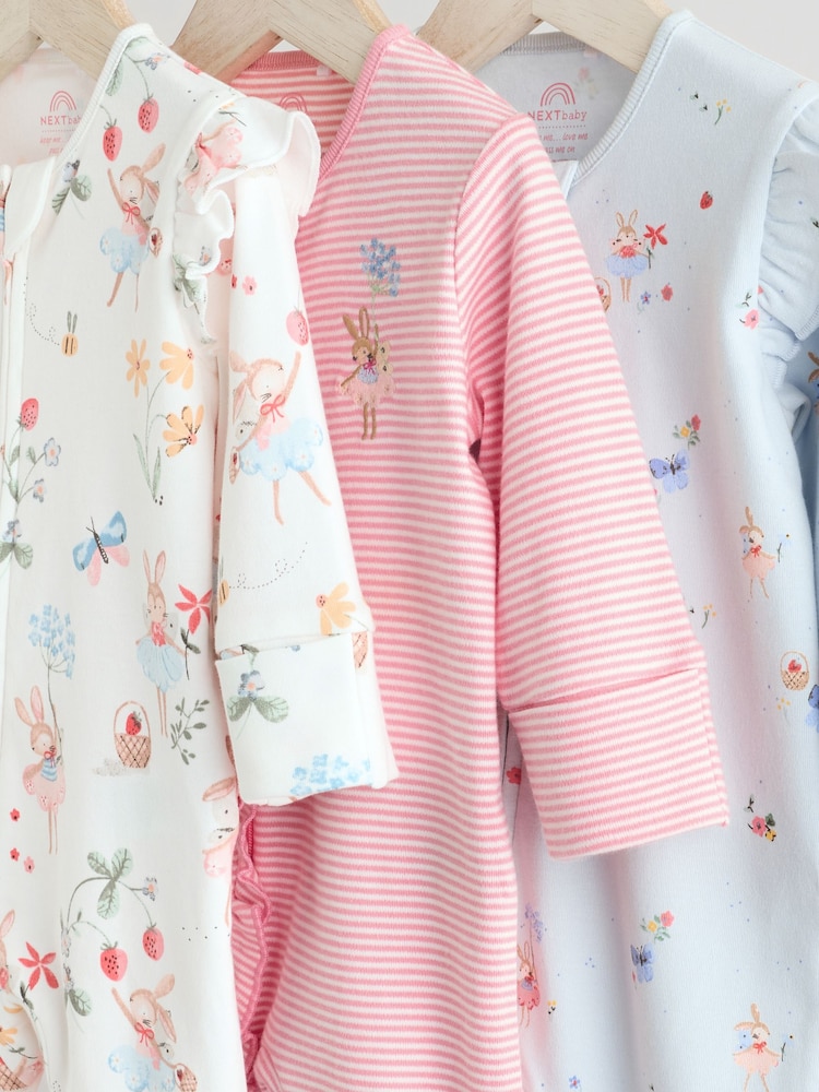 Pink Baby Fairy Bunny 100% Cotton Sleepsuits 3 Pack (0mths-3yrs) - Image 7 of 7