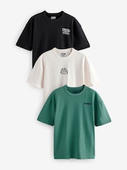 Black/White/Green 3-Pack Relaxed Fit Graphic Print Heavyweight 100% Cotton T-Shirt - Image 1 of 15