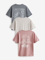 رمادي/وردي/إكرو - عادي - Graphic 100% Cotton T-Shirts 3 Pack - صورة 1 من 16