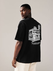 Black/White Relaxed Fit Print Heavyweight T-Shirt - Image 1 of 9