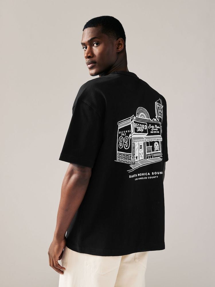 Black/White Relaxed Fit Print Heavyweight T-Shirt - Image 1 of 9