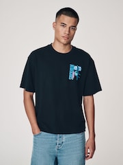 Черный с неоновым принтом - Прямоугольный - Graphic Print Heavy Weight T-Shirt - Изображение 2 из 7