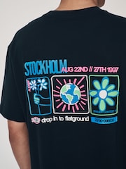 Черный с неоновым принтом - Прямоугольный - Graphic Print Heavy Weight T-Shirt - Изображение 3 из 7