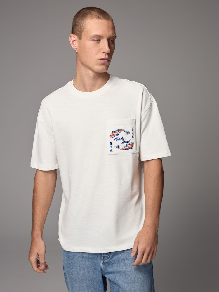 Кишеня кольору екрю - Вільний крій - Graphic Print Heavy Weight T-Shirt - Image 1 of 7