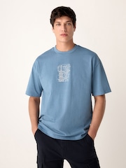 Blue Relaxed Fit 100% Cotton Heavyweight Japan Graphic T-Shirt - Image 1 of 9