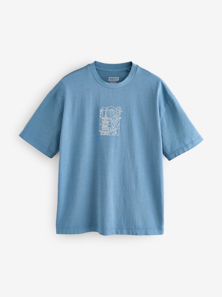 Blue Relaxed Fit 100% Cotton Heavyweight Japan Graphic T-Shirt - Image 6 of 9