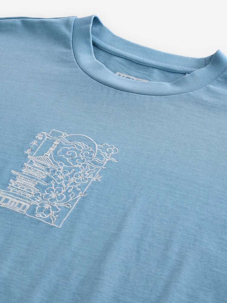 Blue Relaxed Fit 100% Cotton Heavyweight Japan Graphic T-Shirt - Image 8 of 9