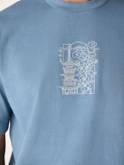 Blue Relaxed Fit 100% Cotton Heavyweight Japan Graphic T-Shirt - Image 9 of 9