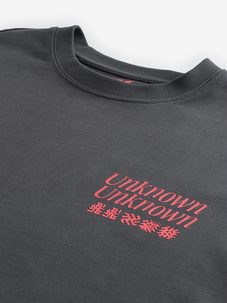 Dark Grey Relaxed Fit Graphic Print Heavy Weight T-Shirt - Image 7 of 8
