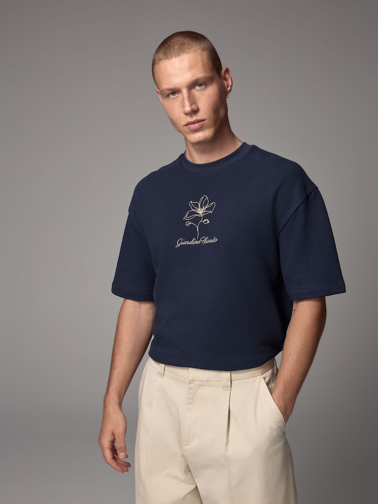 Navy Relaxed Fit Graphic Print Heavy Weight T-Shirt - Image 4 of 8