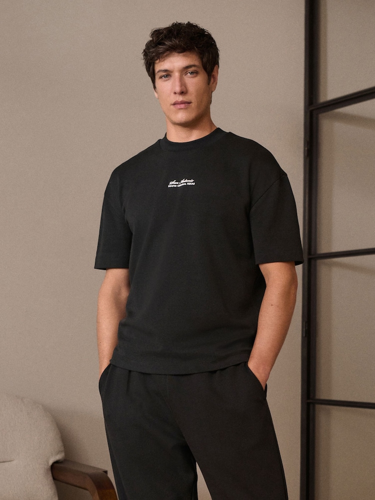 texte Noir - Coupe ample - T-shirt épais imprimé graphique - Image 1 de 8
