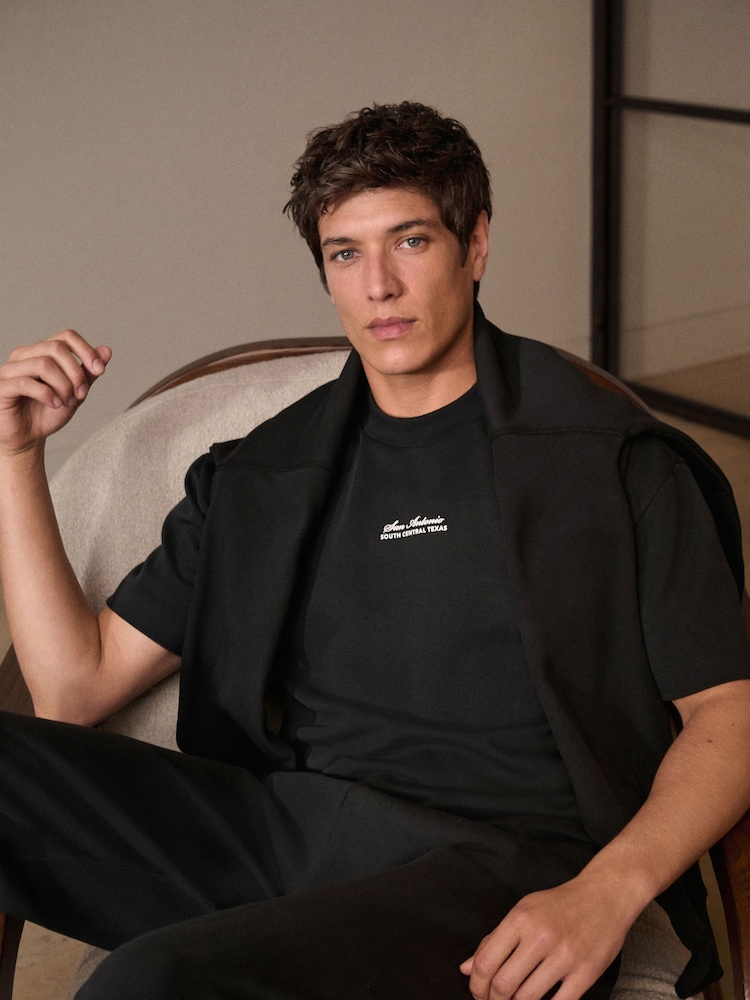 Black Text Relaxed Fit Graphic Print Heavy Weight T-Shirt - Image 4 of 8
