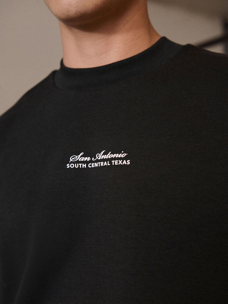 Black Text Relaxed Fit Graphic Print Heavy Weight T-Shirt - Image 5 of 8