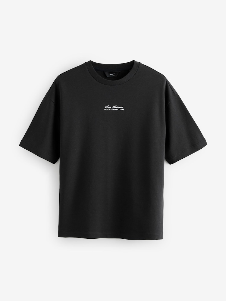 Black Text Relaxed Fit Graphic Print Heavy Weight T-Shirt - Image 6 of 8